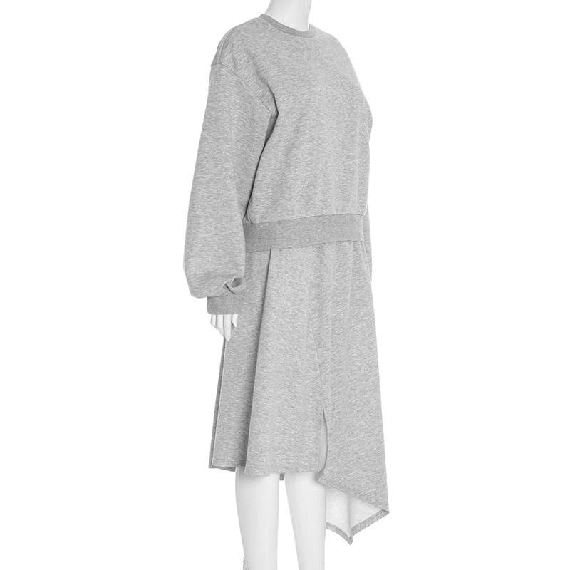 Round-neck casual sweatshirt semi-long skirt set