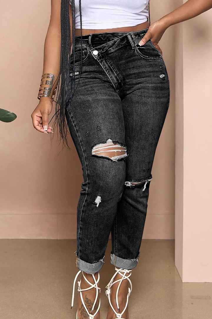 Slim fit ripped high-waisted skinny jeans