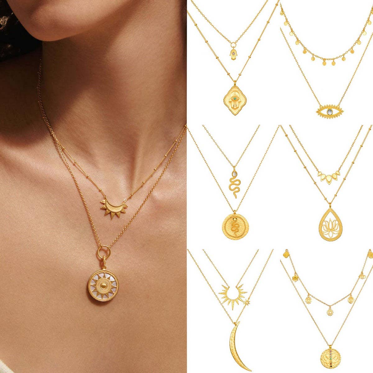 Sun and Moon Double Layered Evil Eye Necklace