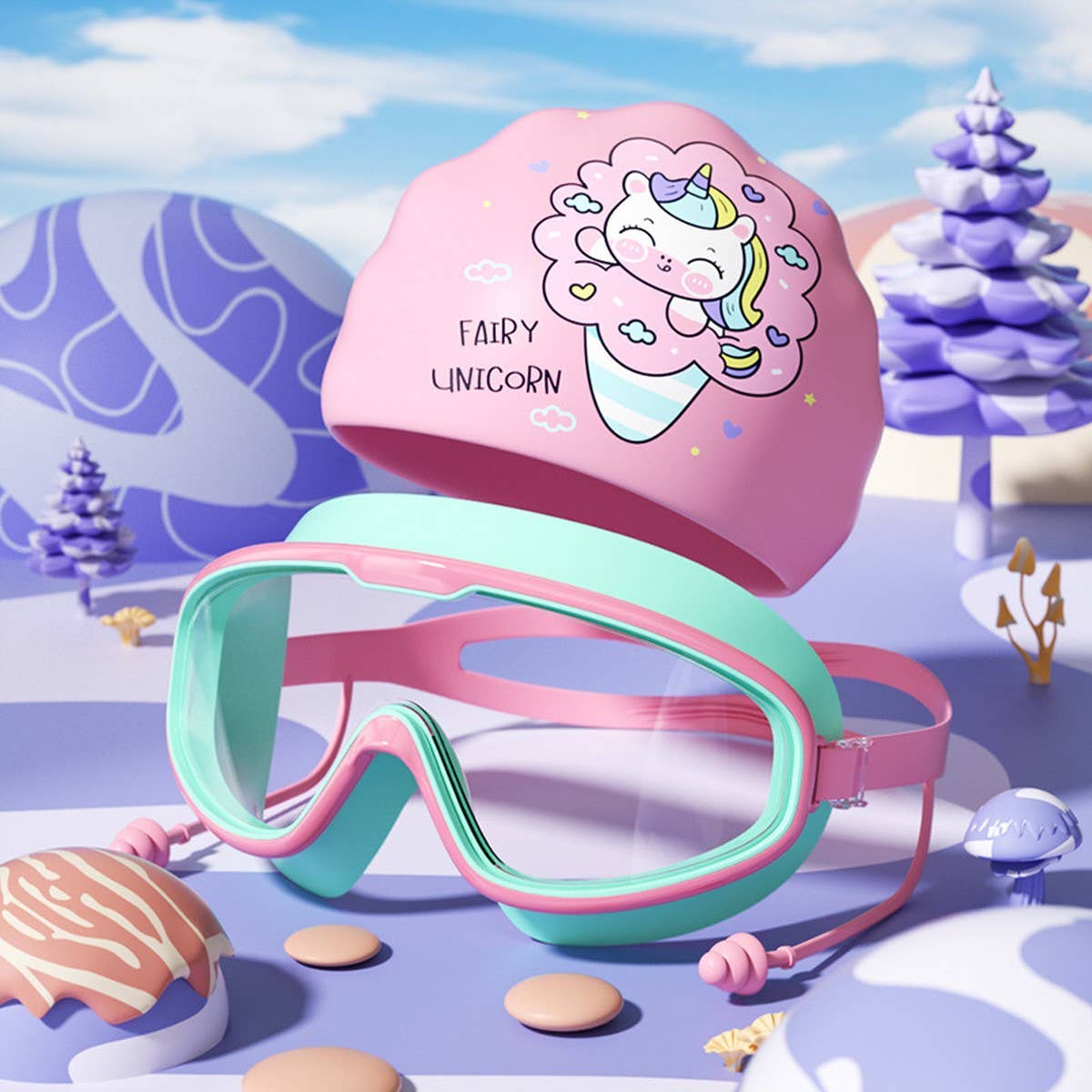 Kids Swim Goggles & Cap Set ? HD Large Frame