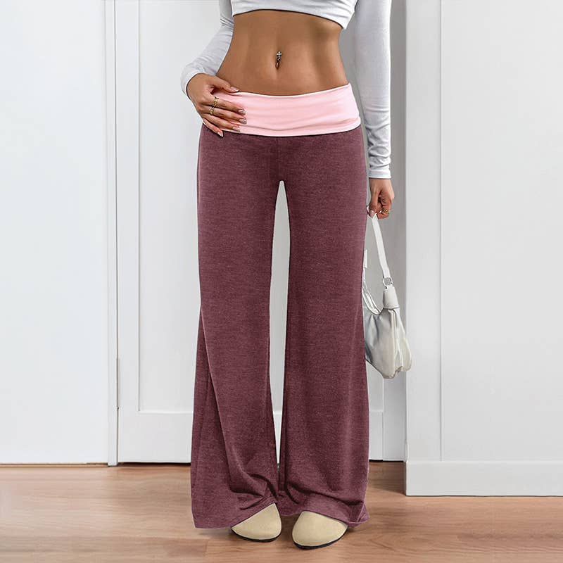 Casual color-blocking wide-leg pants