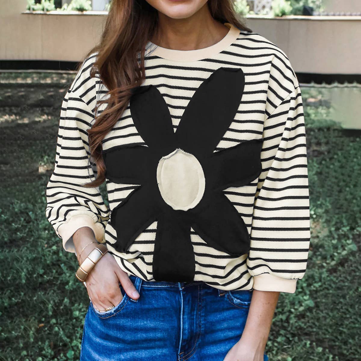 FASHION STRIPED INTERCOLORED CREW-NECK SWEATER