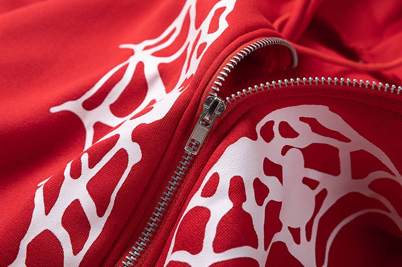 SPIDER WEB HEART ZIPPER FLEECE HOODED CARDIGAN