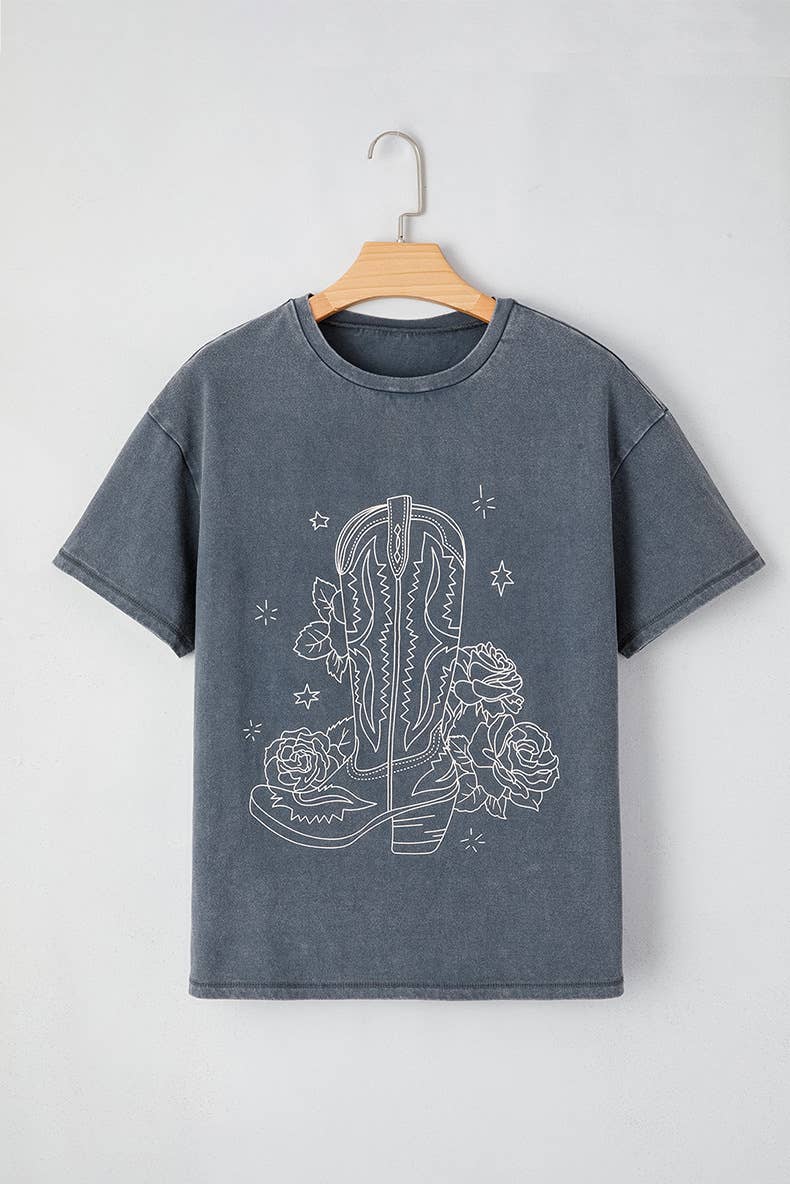 Line pattern printed short sleeve T-shirt