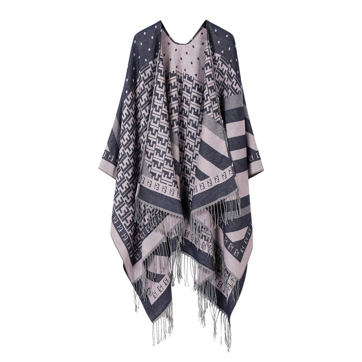 SHAWL FAUX CASHMERE CAPE FRINGED CAPE