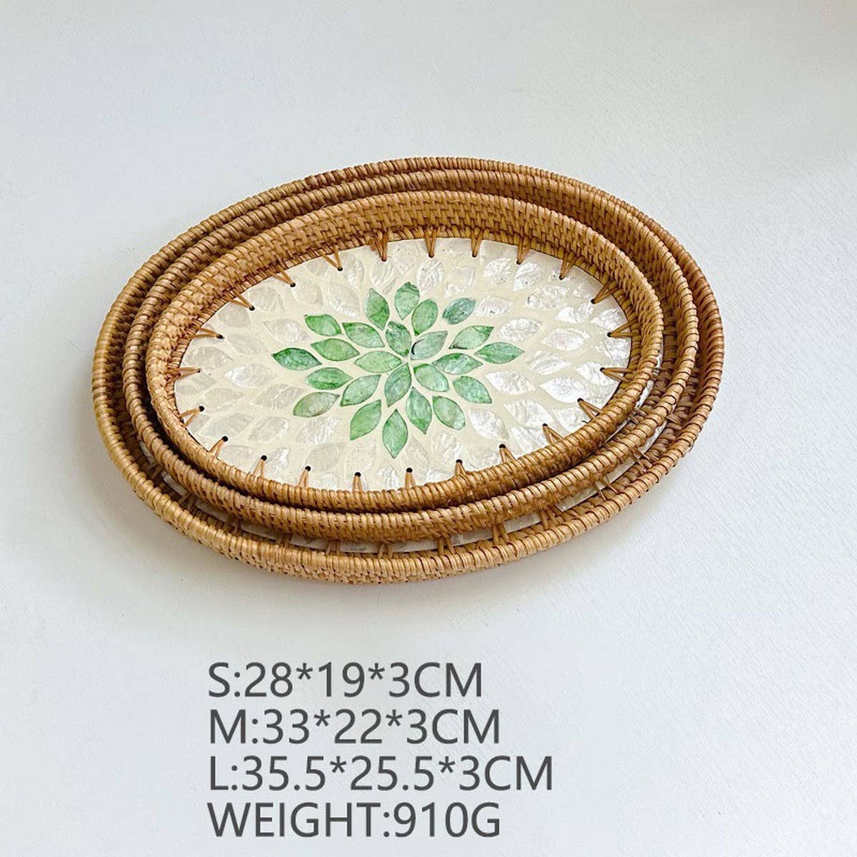 RATTAN SHELL ROUND PLATE THREE-PIECE SET_CWMM4496
