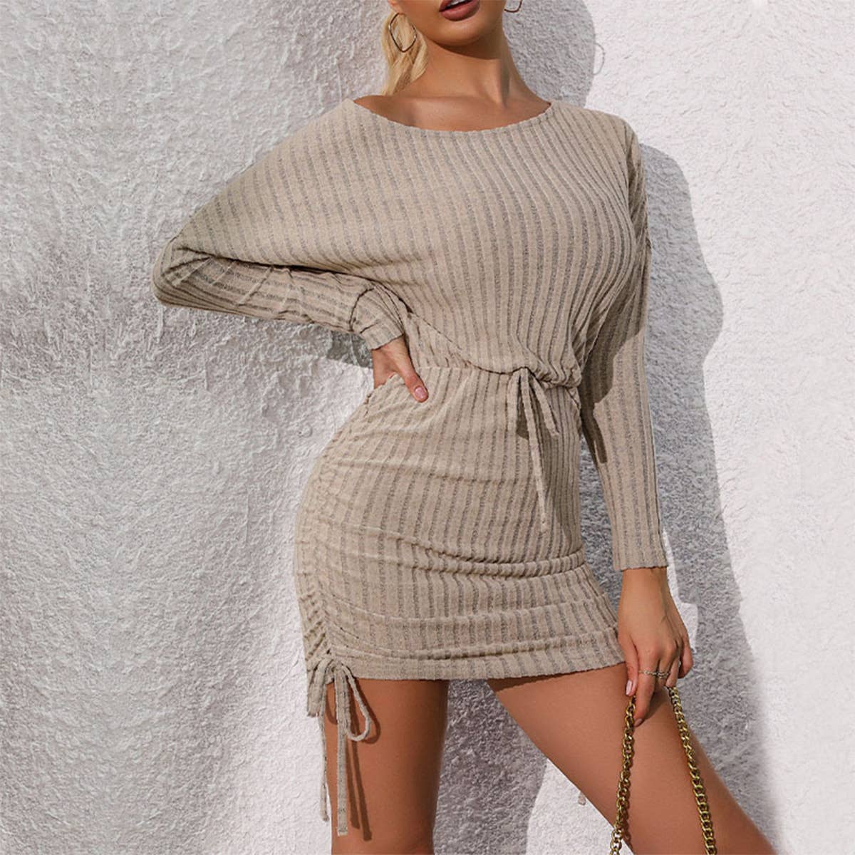 SLIM-FIT SKIRT BAT-SLEEVE BRUSHED HIP SKIRT