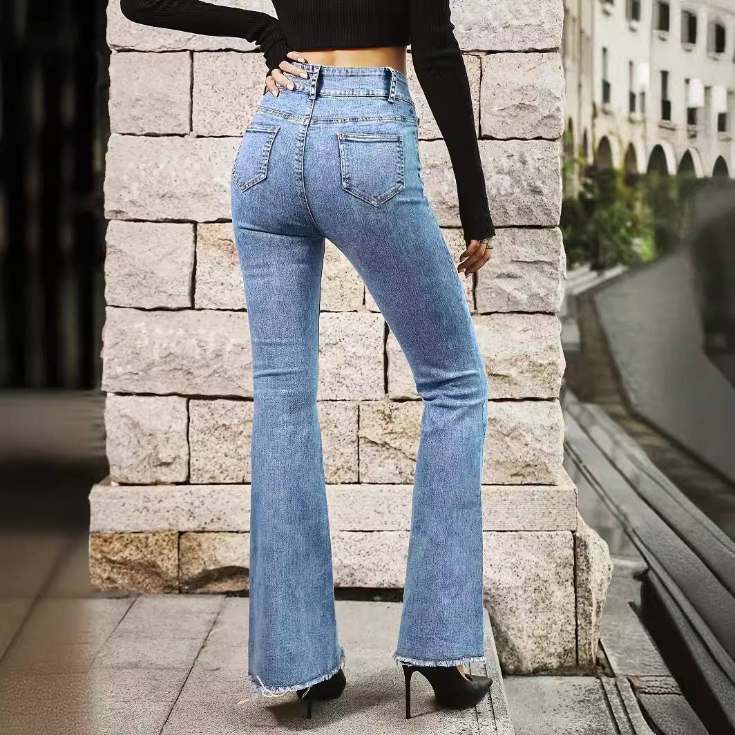 Micro horn stretch framed washed denim trousers