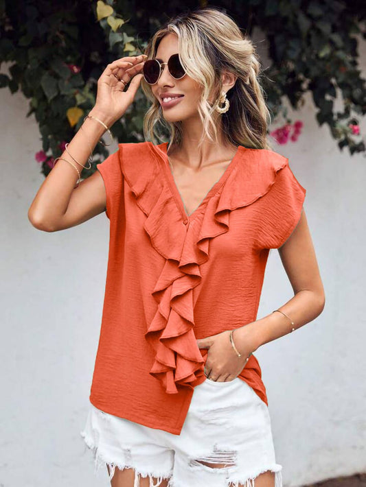 V-NECK RUFFLED CARDIGAN LOOSE CASUAL SHIRT