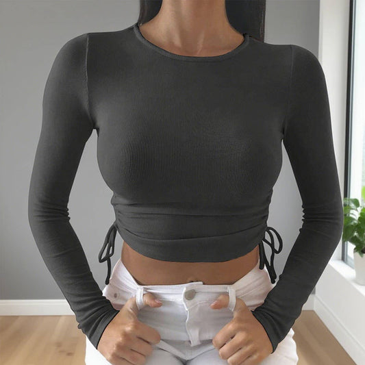 Irregularly fitted side drawstring T-shirt