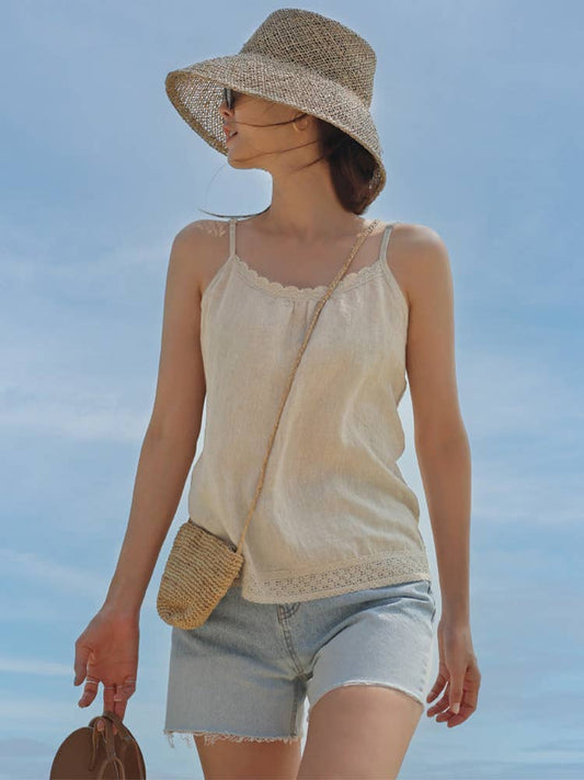 Holiday style cotton hemp off-the-shoulder vest