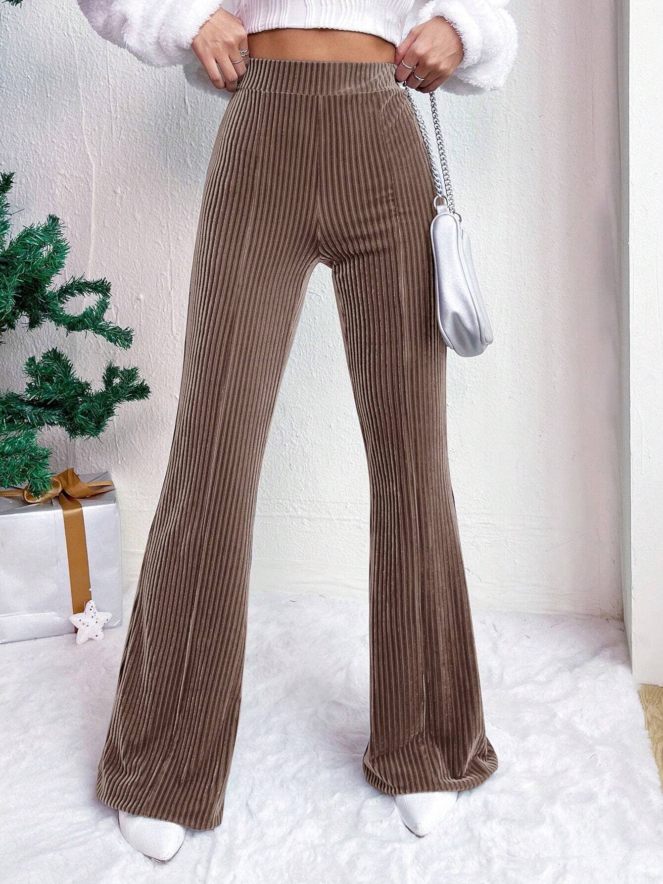 HIGH-WAISTED CORDUROY BELL BOTTOMS WIDE-LEG PANTS
