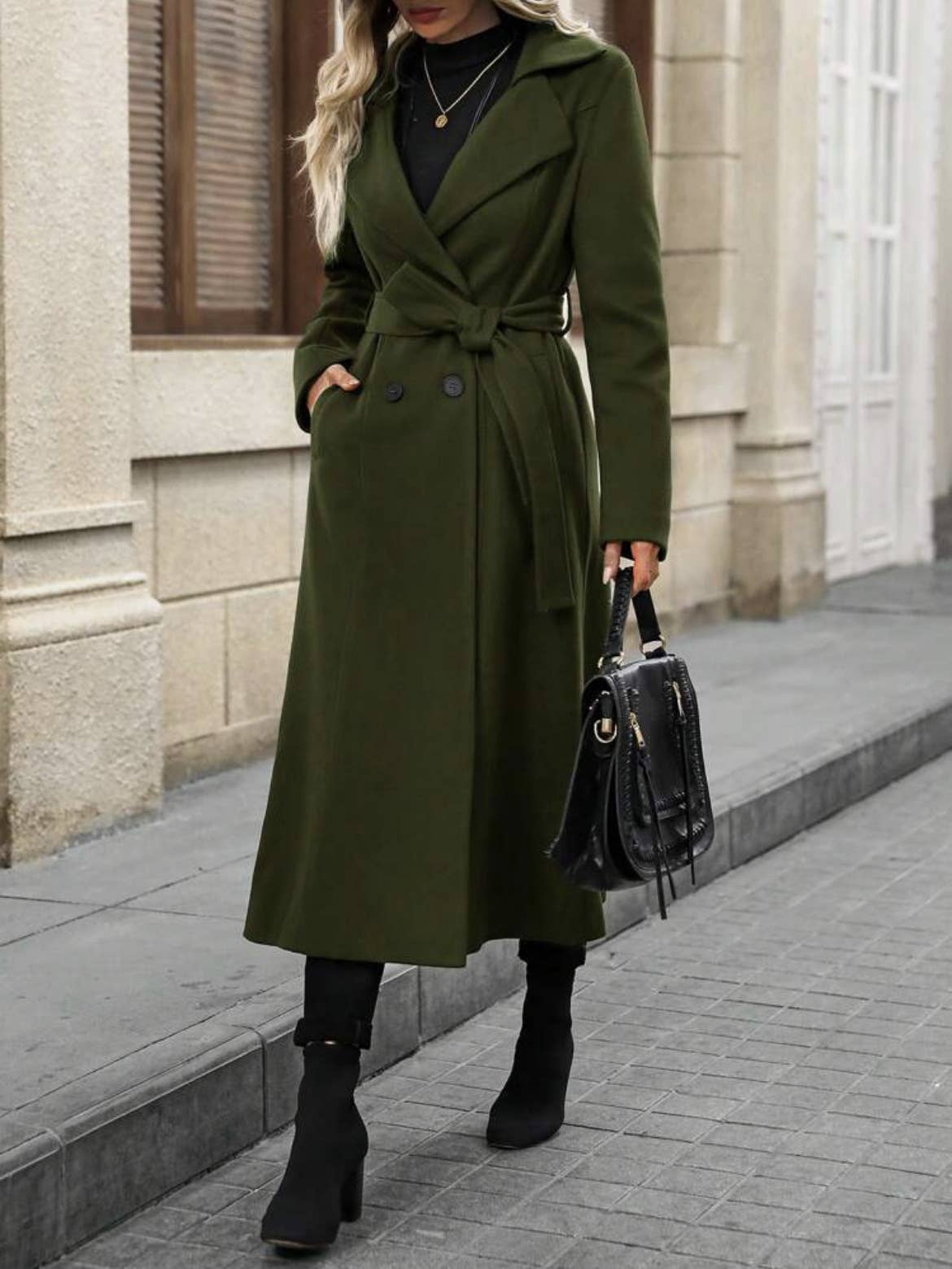 Lapel tie double-breasted and long coat