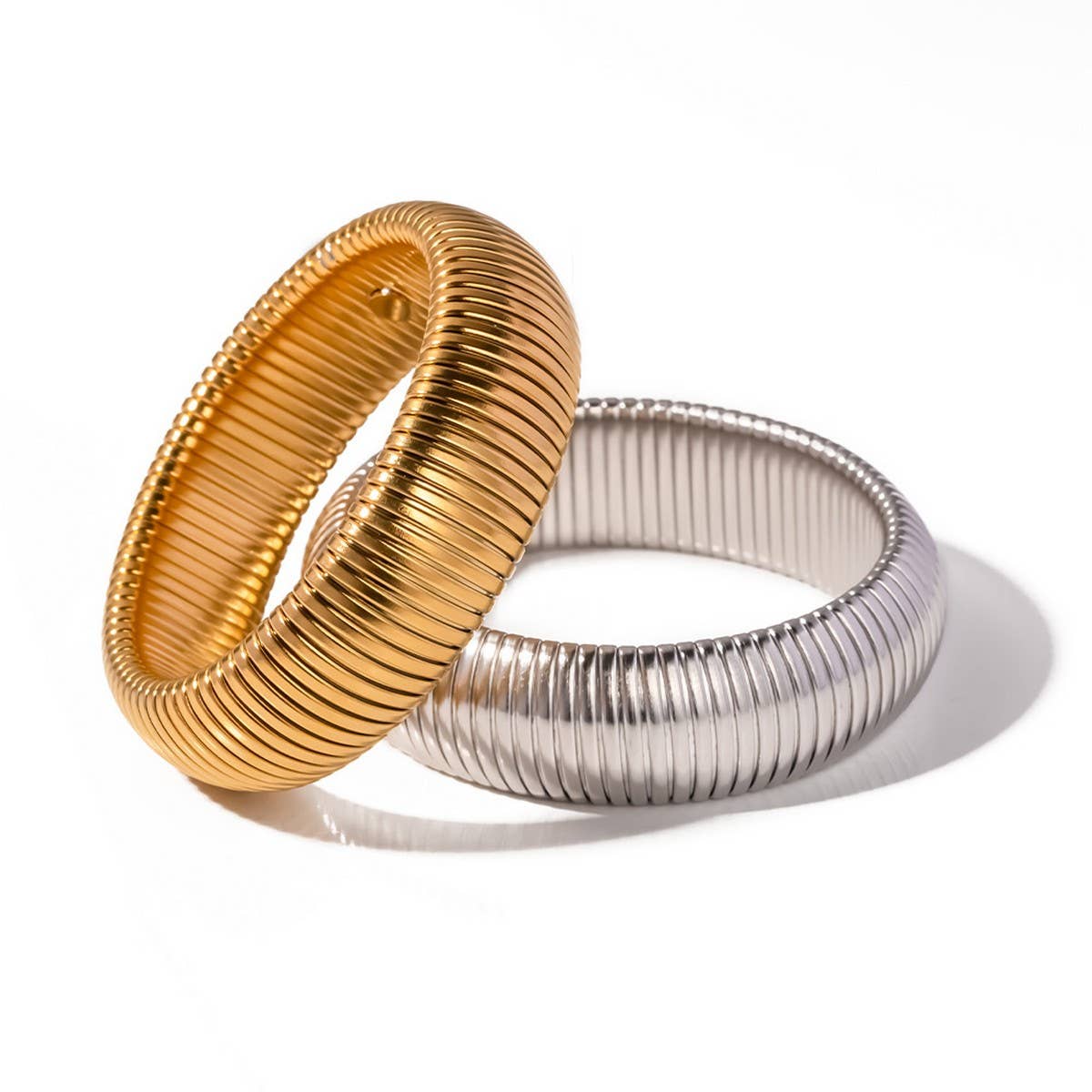 Chic Wide Snake Chain Bangle in Gold &Silver Steel