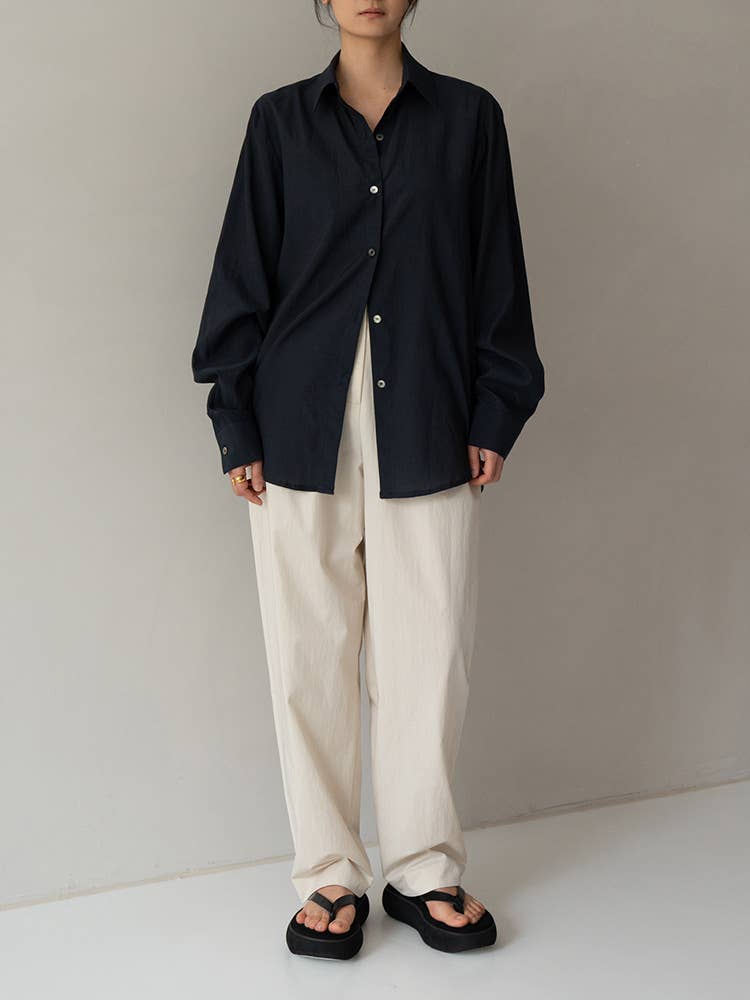 Elegant long-sleeved tencel ice cotton shirt