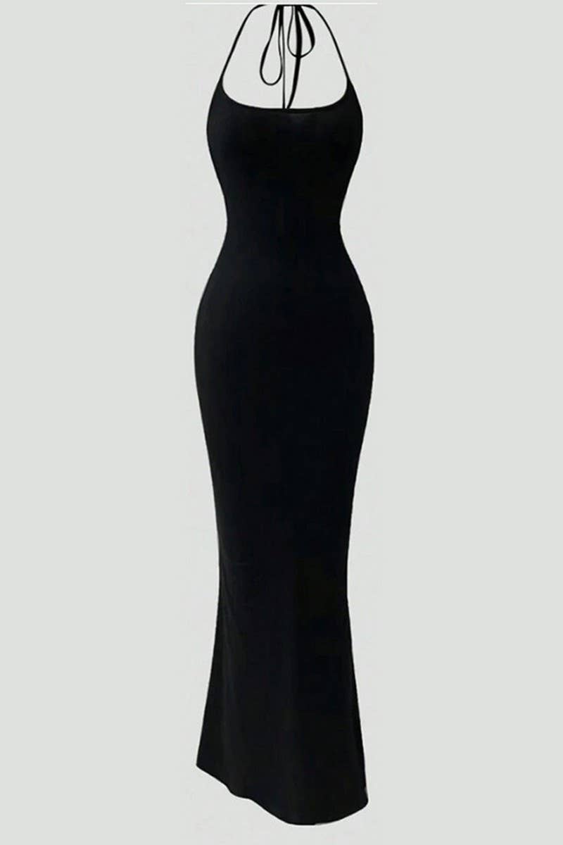 CWDMD4713_SEXY HALTER NECK SUSPENDER SLIM BACKLESS DRESS