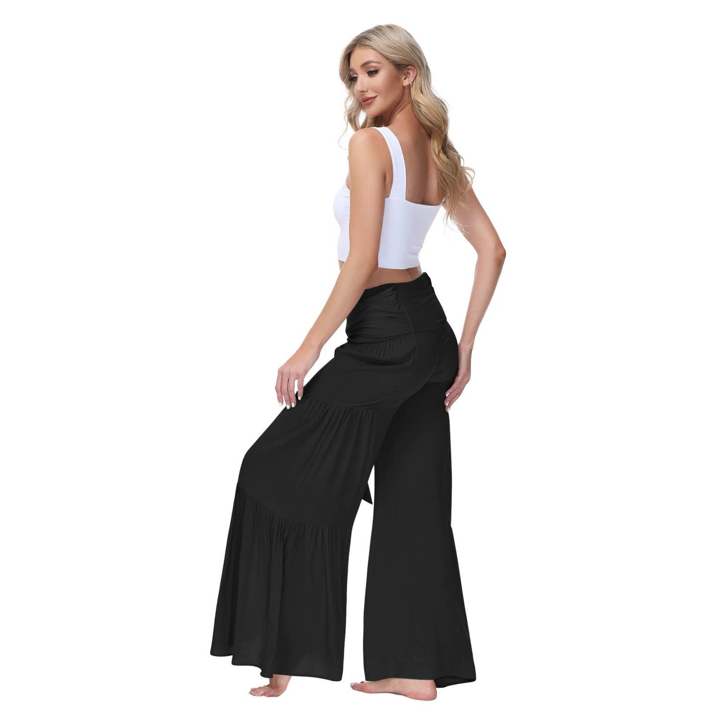 Loose tight straps pleated waists Wide-leg pants