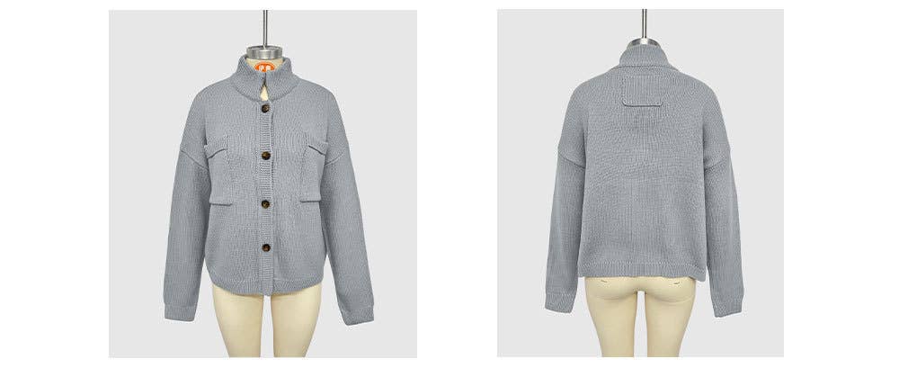 KNIT V-NECK LARGE SIZE SOLID COLOR CARDIGAN