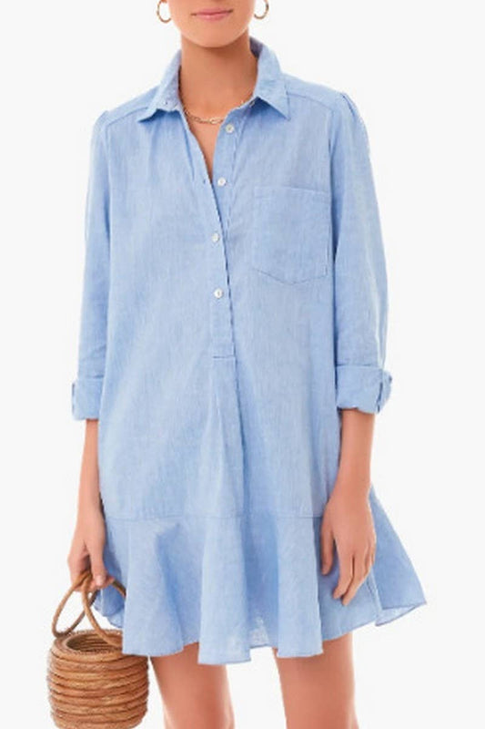 CWDSD8254_LONG SLEEVE SHIRT HEM RUFFLE DRESS