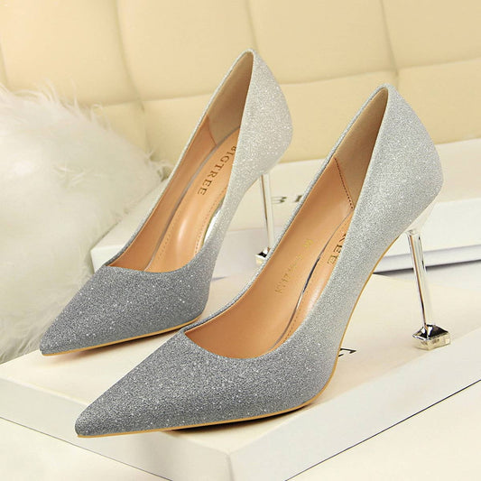 MATCHING SHALLOW MOUTH POINTED TOE HIGH HEELS