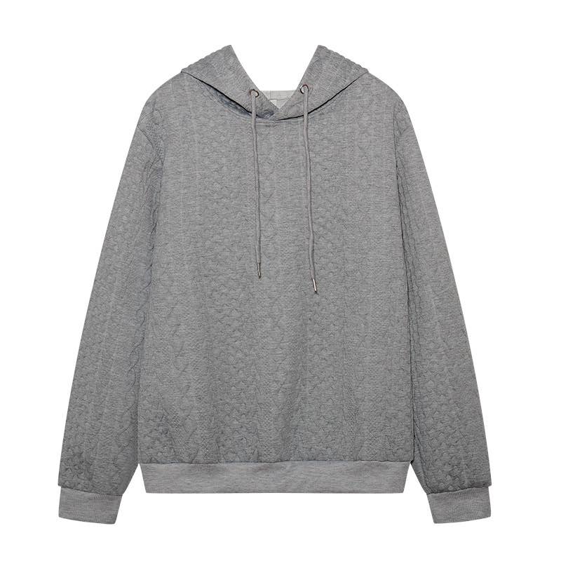 JACQUARD HOODIE LACE-UP LONG-SLEEVED LOOSE HOODIE