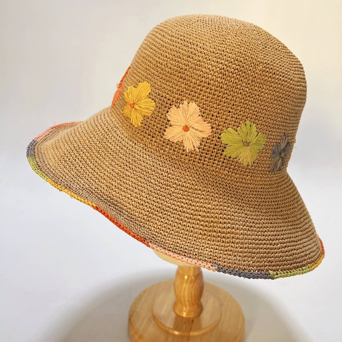 Foldable Handmade Crochet Embroidered Straw Hat_CWAH3589