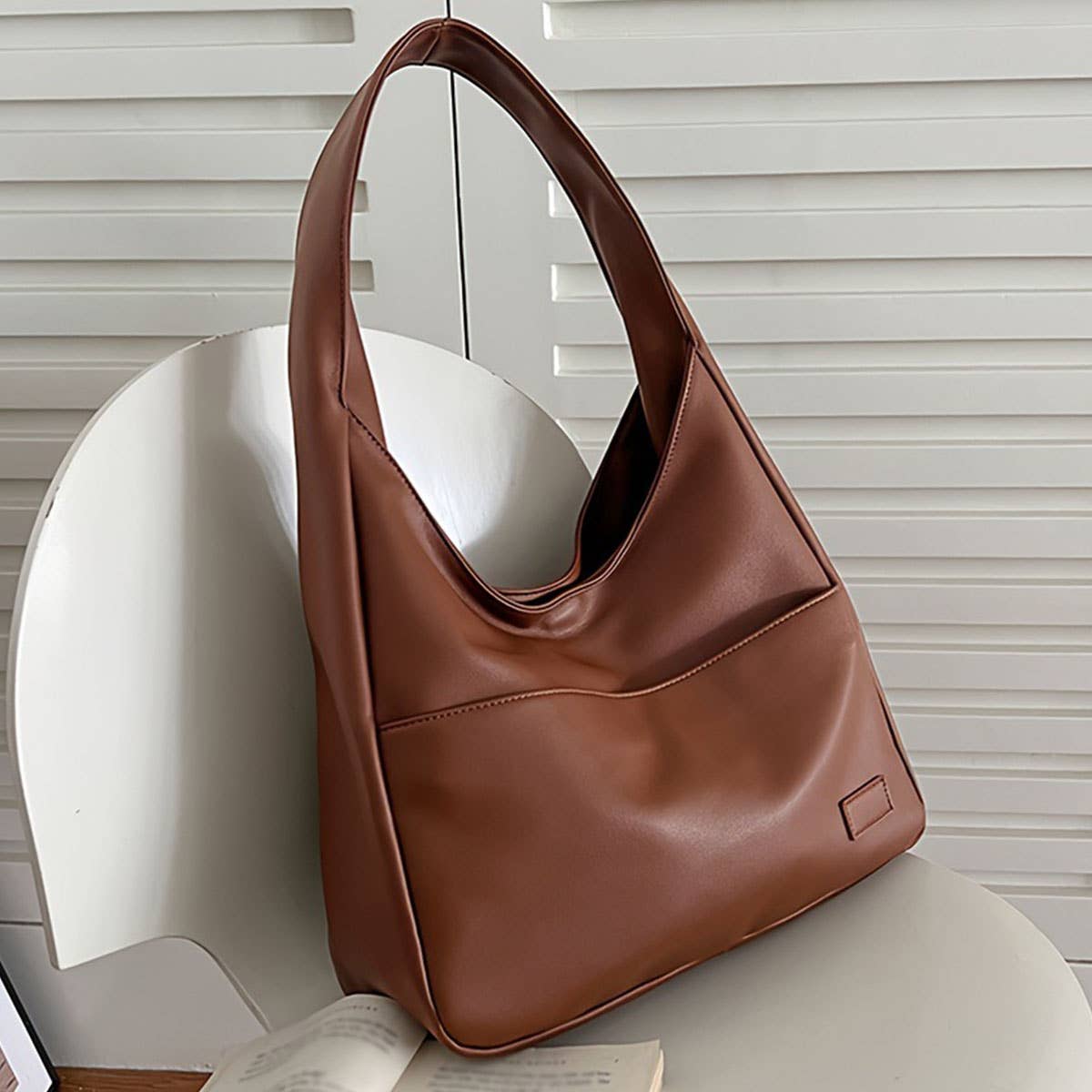 Soft leather bucket bag commuter tote bag