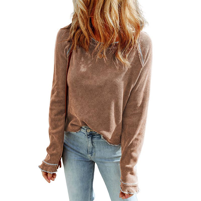 STYLISH CREW-NECK BAGGY LONG SLEEVE TOP FOR WOMEN