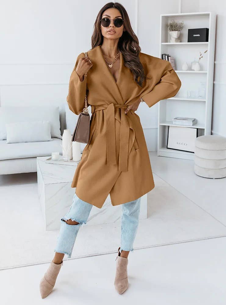 FASHION LONG SLEEVE LACE-UP CARDIGAN SWEATER COAT