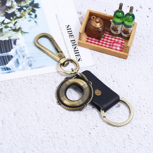 NEW ALLOY BRONZE PENDANT RETRO COWHIDE KEYCHAIN