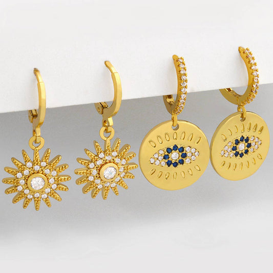 SUNFLOWER PENDANT WITH ZIRCON EARRINGS