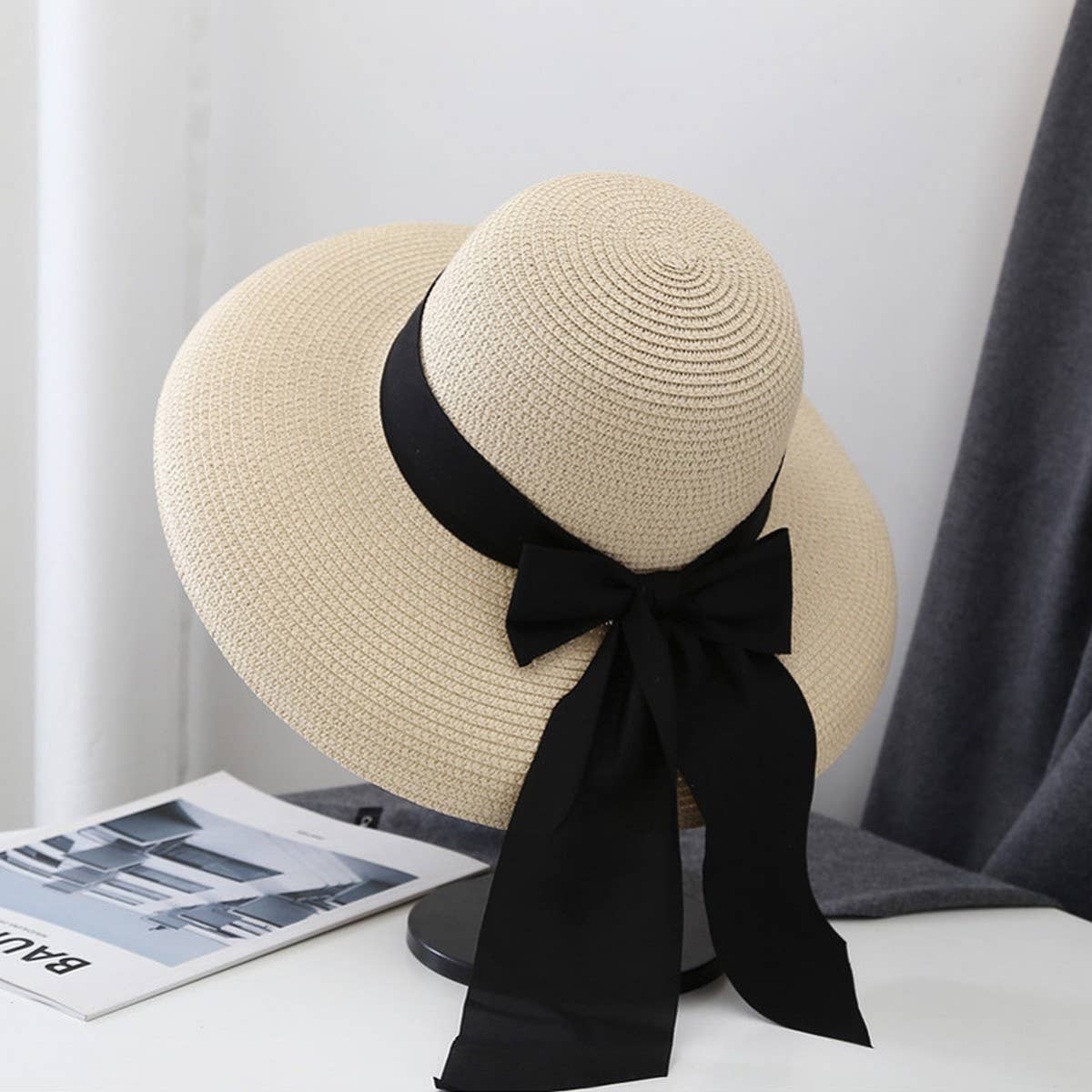 Summer wide brim bow sun hat for women_CWAH3431