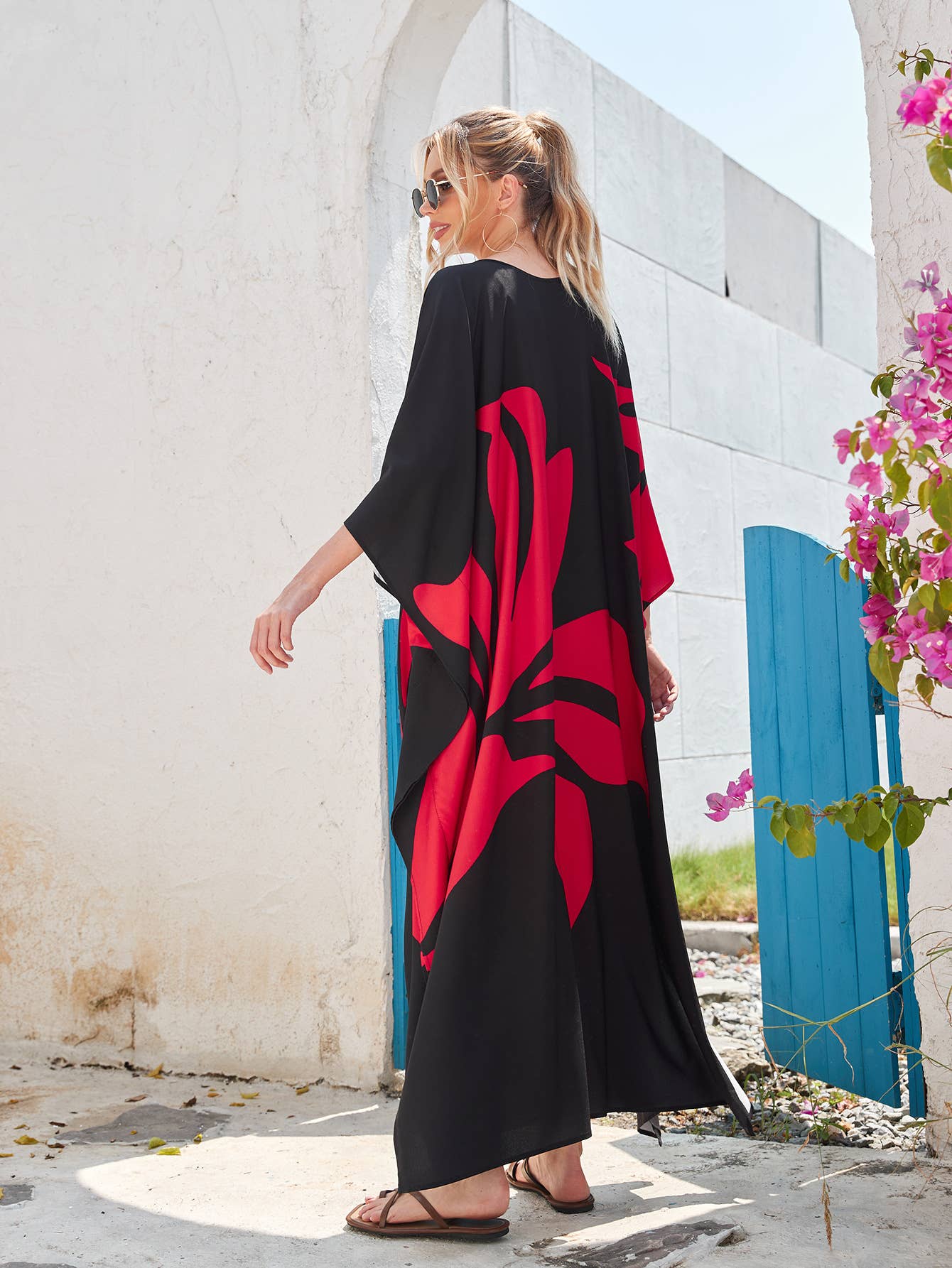 PRINTED BATSLEEVE GOWN LOOSE DRESS BIKINI BLOUSE