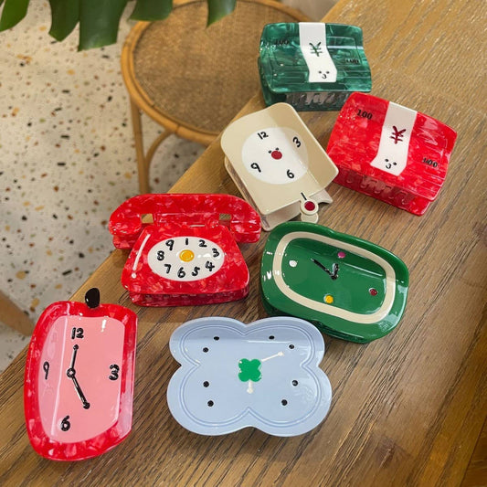 Retro Phone Clock Hair Claw - Cute Vintage Style_CWASC1597