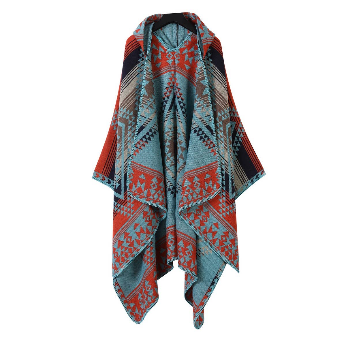 VINTAGE JACQUARD WARM SCARF SLIT HOODED CAPE