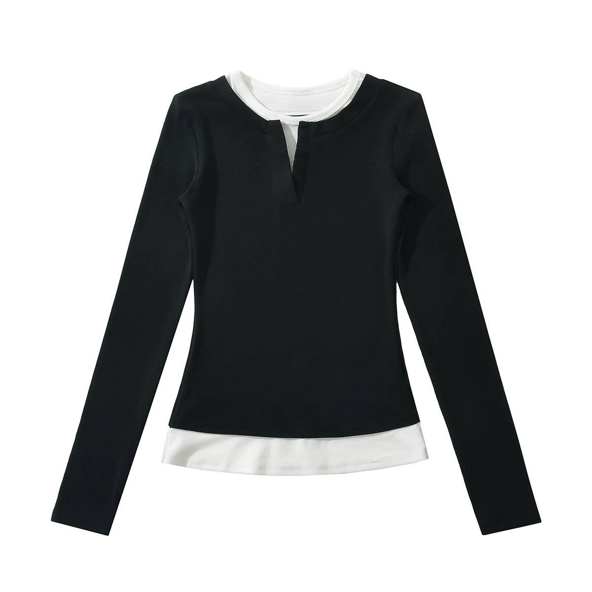 FAKE TWO COLOR-CODED LONG-SLEEVED PULLOVER SHIRTS