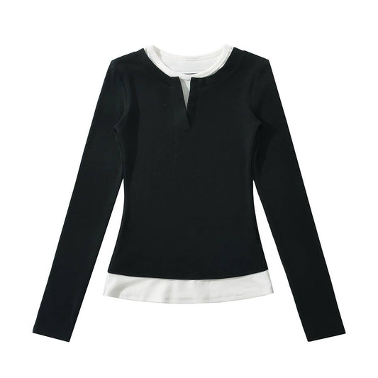 FAKE TWO COLOR-CODED LONG-SLEEVED PULLOVER SHIRTS