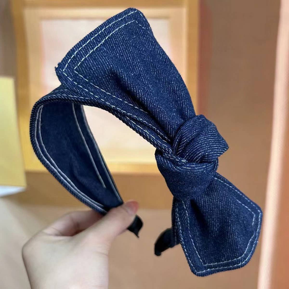 WOMEN DENIM WIDE-BRIMMED BOW HEADBAND_CWAHA1693