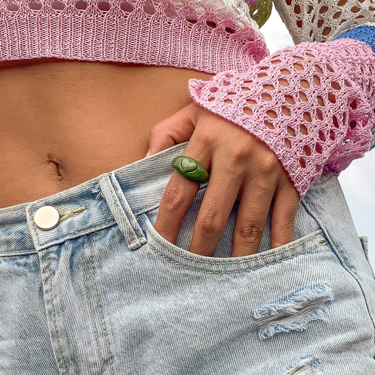 COLORFUL PASTORAL HEART THREE-DIMENSIONAL RING