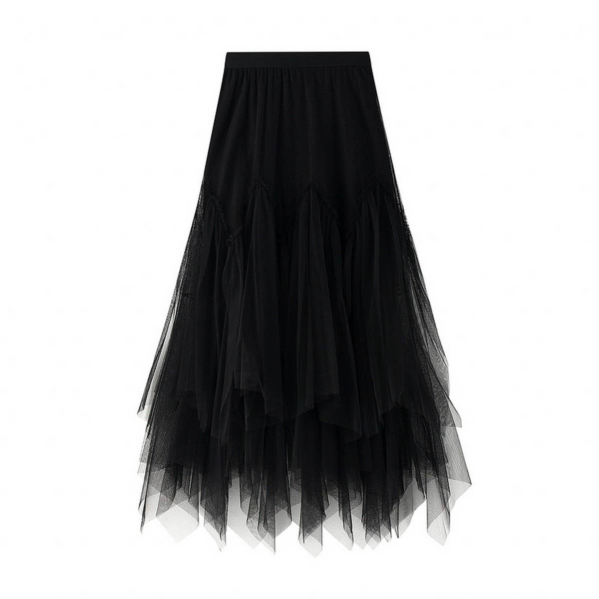 Irregular Pleated Tulle Midi Skirt with Volume