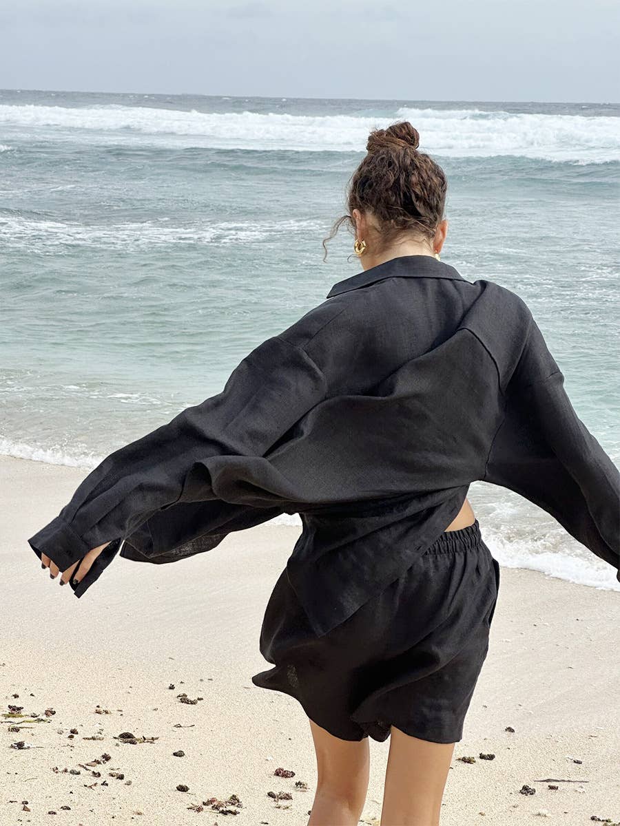 Pure cotton cardigan with long sleeves and shorts