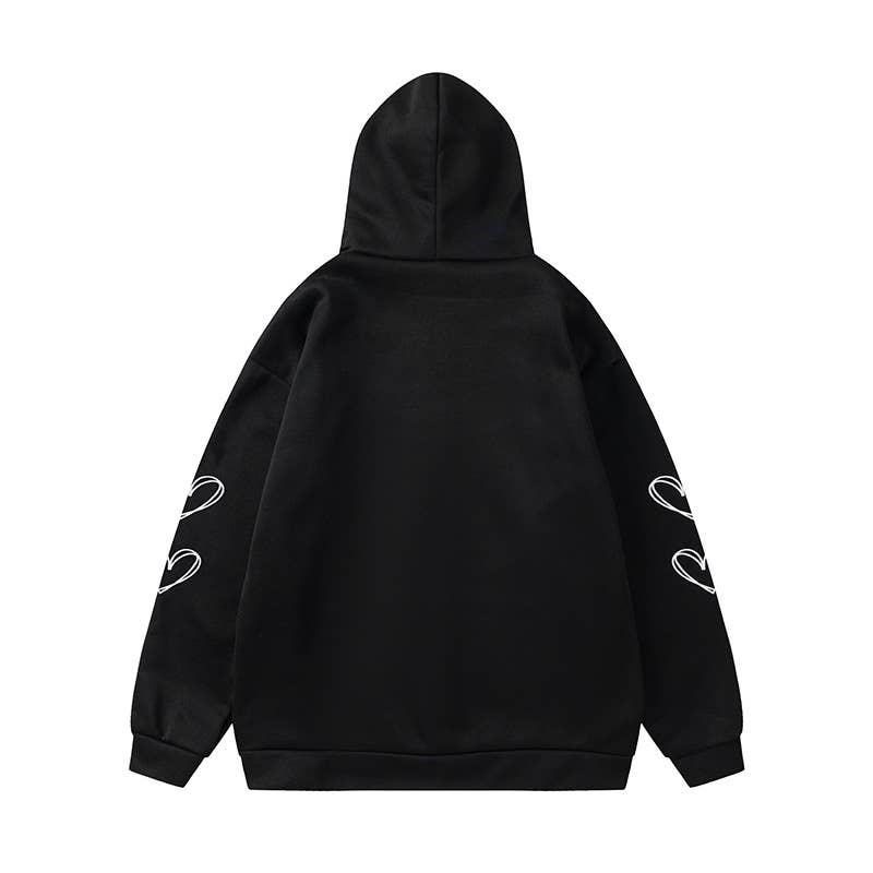 SPIDER WEB HEART ZIPPER FLEECE HOODED CARDIGAN