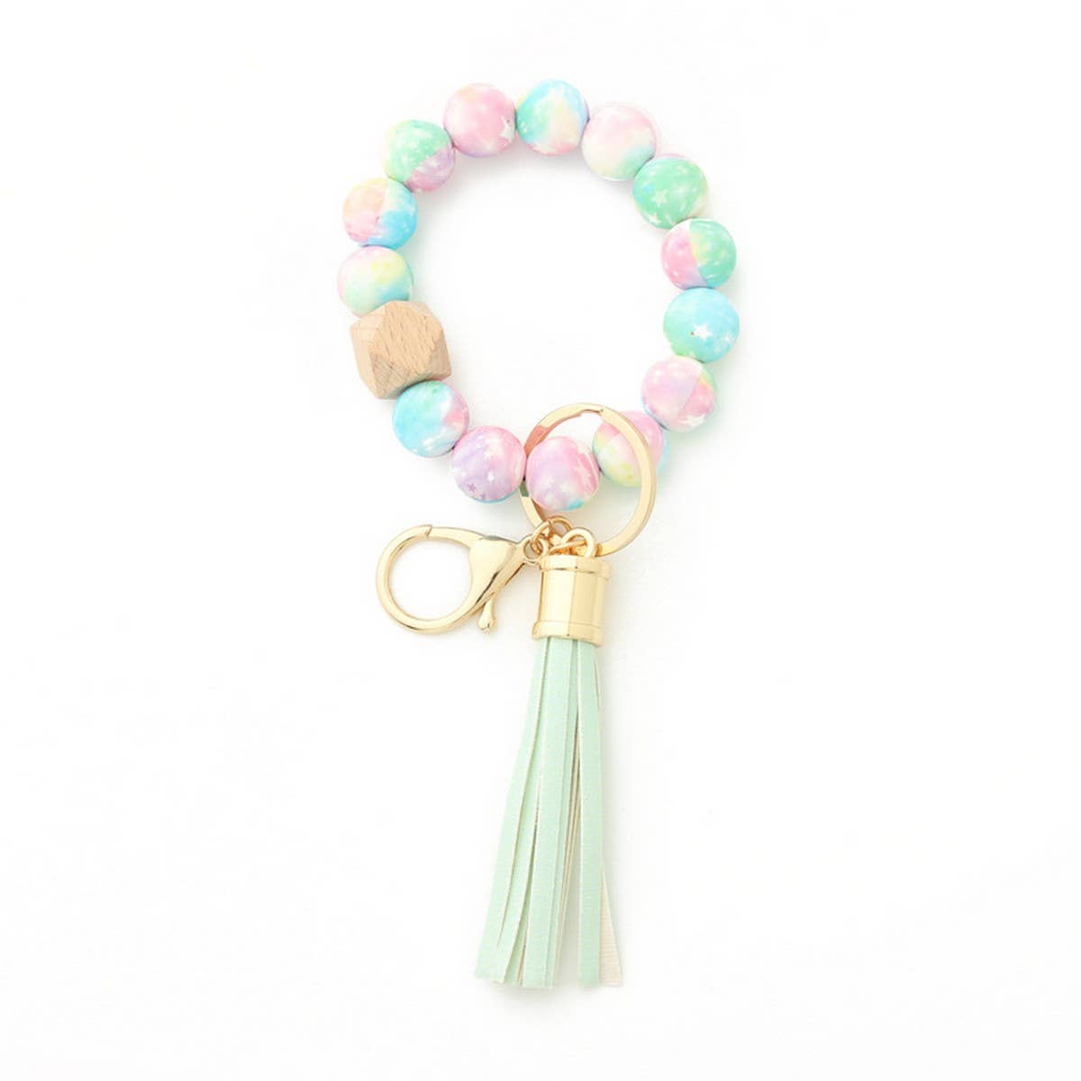 Leopard Print Silicone Bead Bracelet Keychain