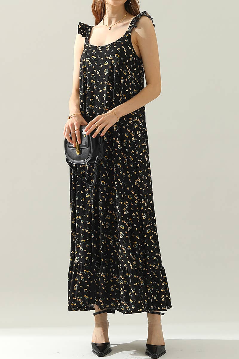 CWDMD542_MAXI RUFFLE DETAILED SLEEVELESS DRESS