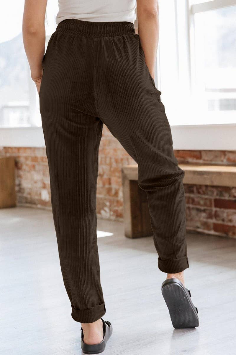 CWBLP0479_CORDUROY ELASTIC WAISTBAND SIDE POCKET TROUSERS