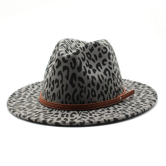 WOOLEN LEOPARD PRINT HAT JAZZ HAT WIDE BRIM HAT_CWAH2570