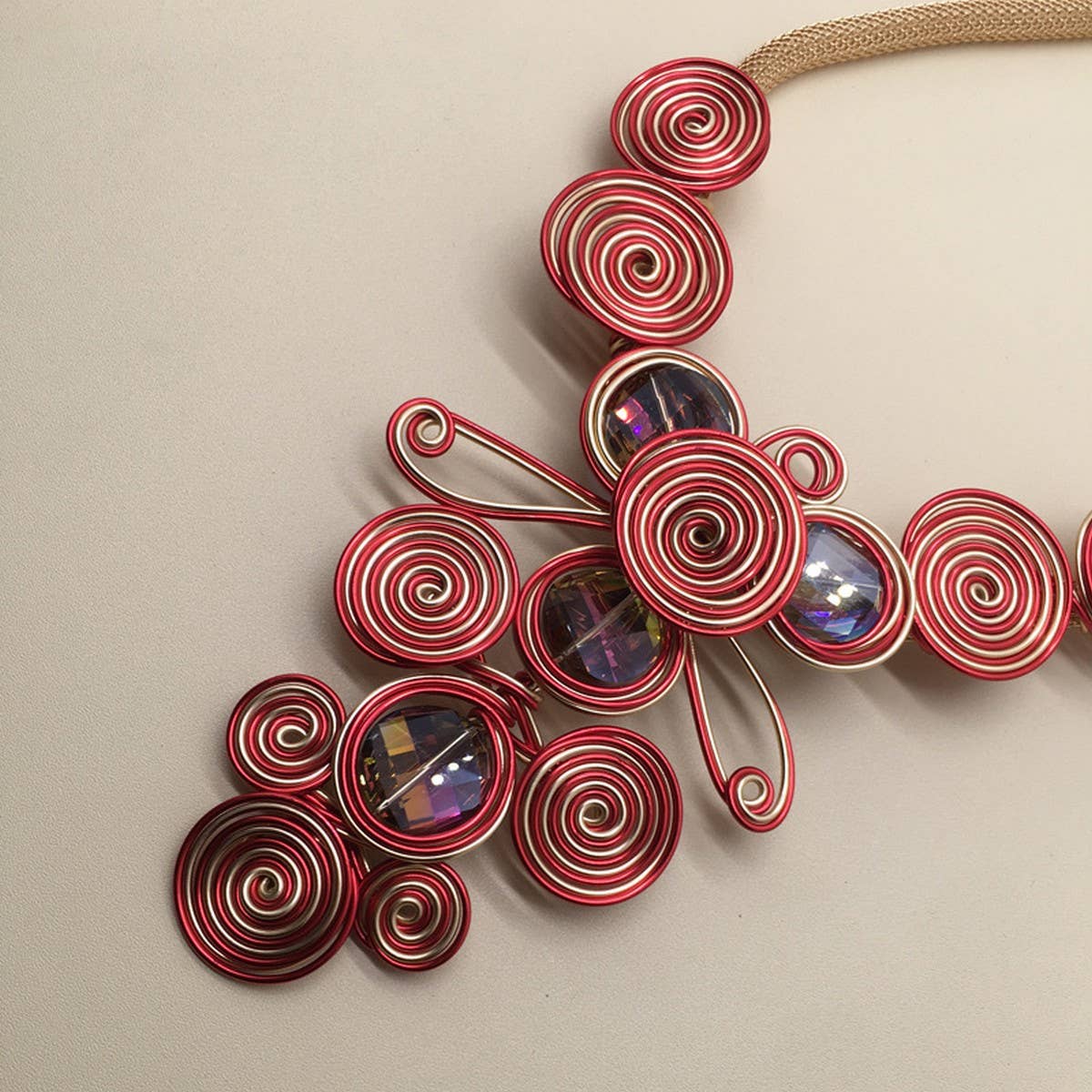 CRYSTAL ALUMINUM WIRE NECKLACE EARRING SET