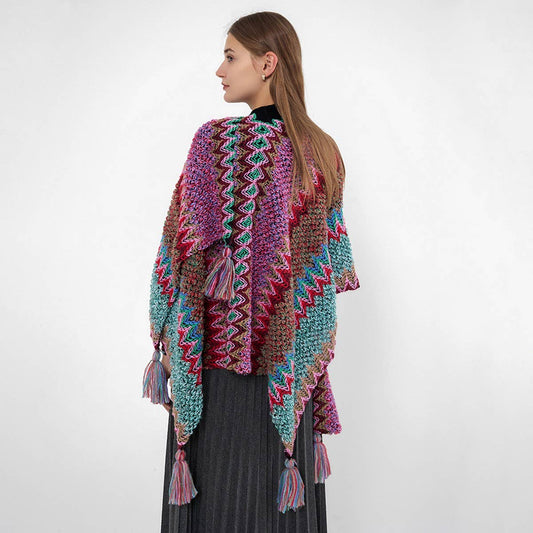 Vintage cashmere knitted jacquard shawl