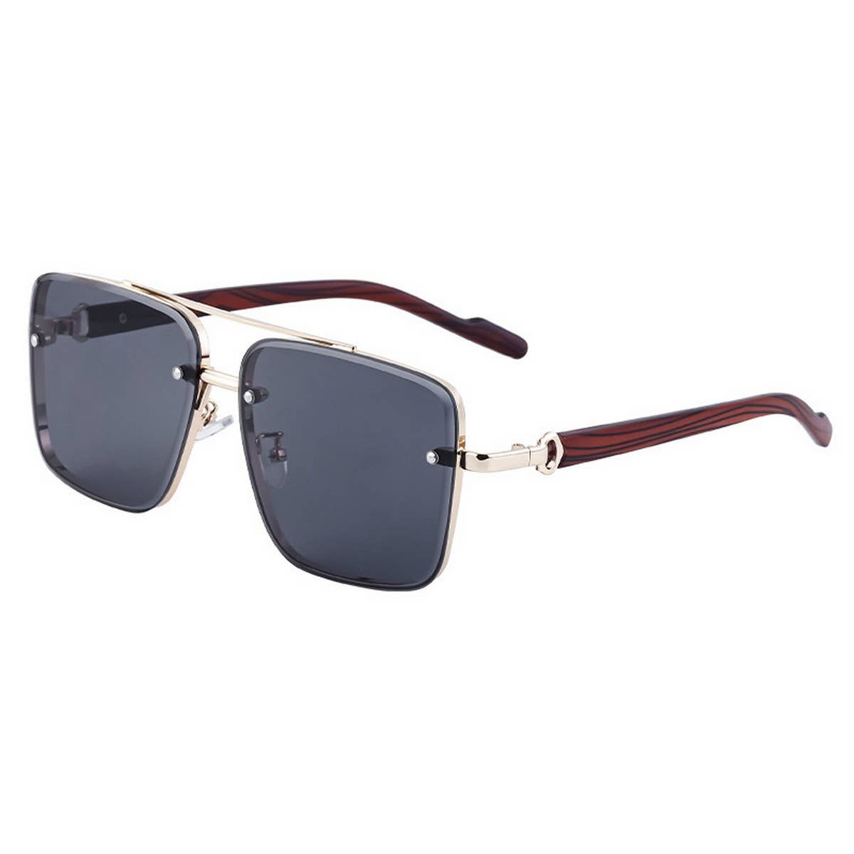 SQUARE FRAME FAUX WOOD GRAIN TEMPLE SUNGLASSES_CWASG0562