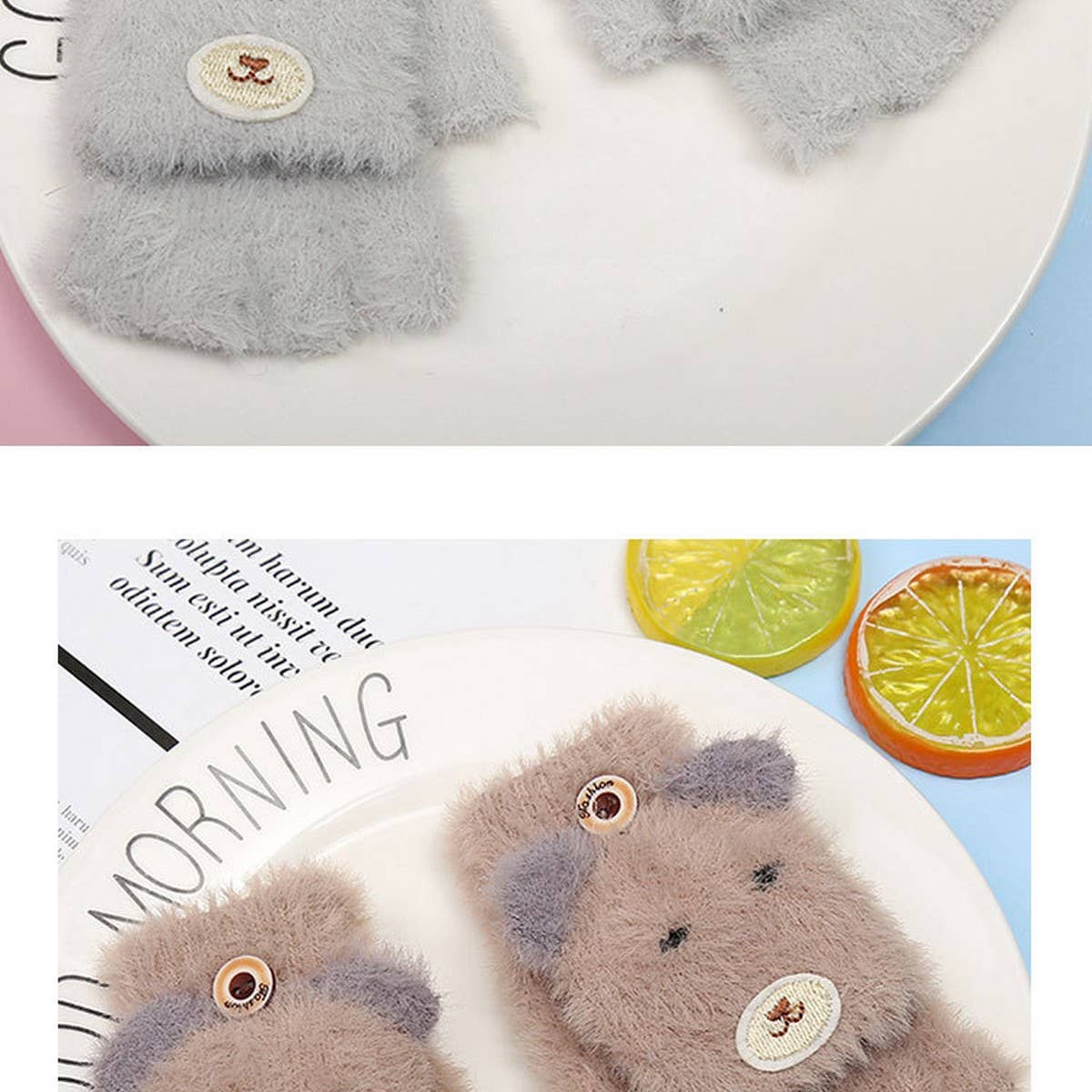 WINTER CARTOON HALF-FINGER FLIP VELVET GLOVES_CWAG0171